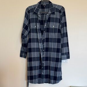 Lands’ End Blue and White Plaid Shirt Dress with Belt Size Large 14/16